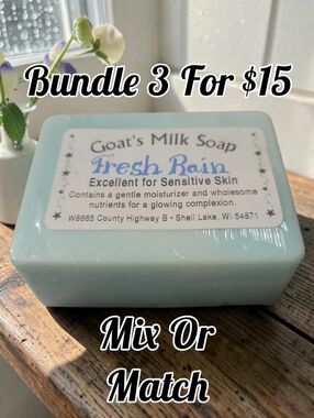 1 Home-made Amish Goat's Milk Soap Bar "Fresh Rain" Borntregers Bundle 3 For $15